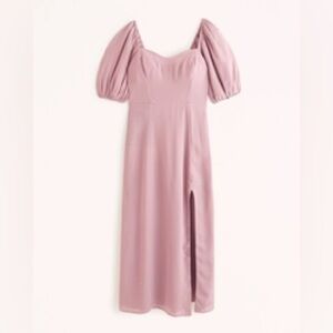 Abercrombie & Fitch Pink Ruched Puff Sleeve Midi Dress